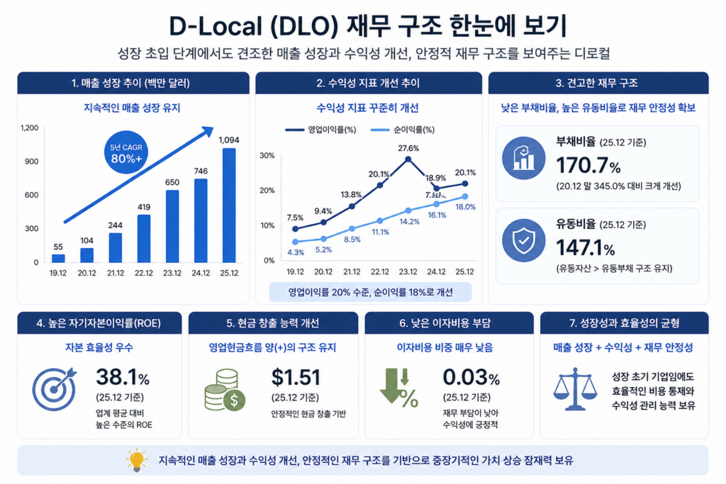 디로컬(DLO) 재무 구조와 매출 성장, 수익성 지표 분석 이미지