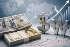 미국 달러와 한국 원화, 환율 차트로 표현한 달러 인덱스(DXY) 개념 이미지