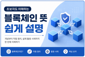블록체인 뜻 쉽게 설명, 블록이 연결된 구조와 작동 원리를 나타낸 일러스트