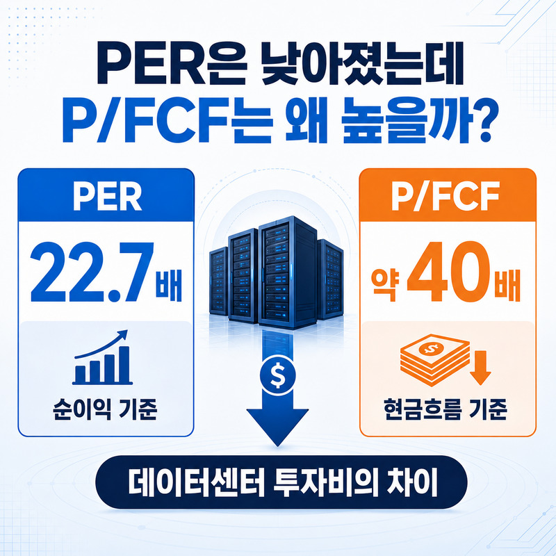 마이크로소프트 PER 22.7배와 P/FCF 약 40배가 AI 데이터센터 투자비 때문에 달라지는 구조