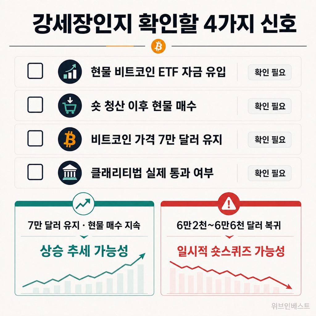 비트코인 강세장 지속 여부를 판단하는 현물 ETF 자금 유입과 가격 유지 등 네 가지 신호