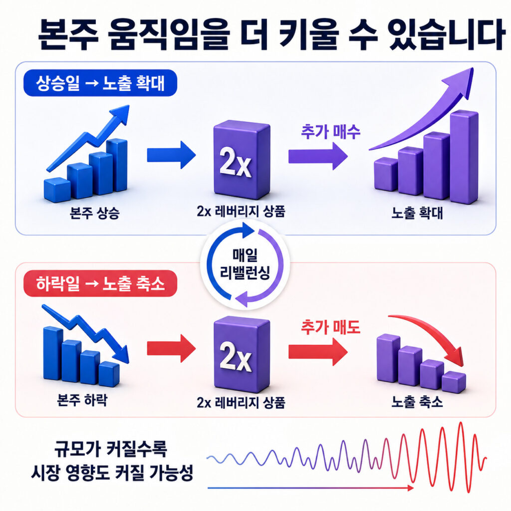 레버리지 상품의 일일 리밸런싱이 본주 변동성을 키우는 구조