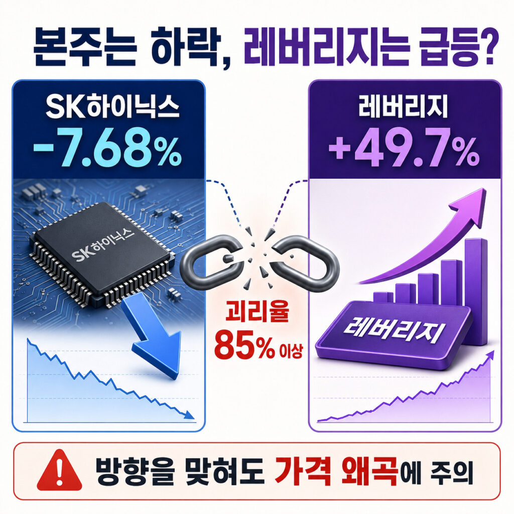 SK하이닉스 하락과 레버리지 상품 급등으로 발생한 가격 괴리