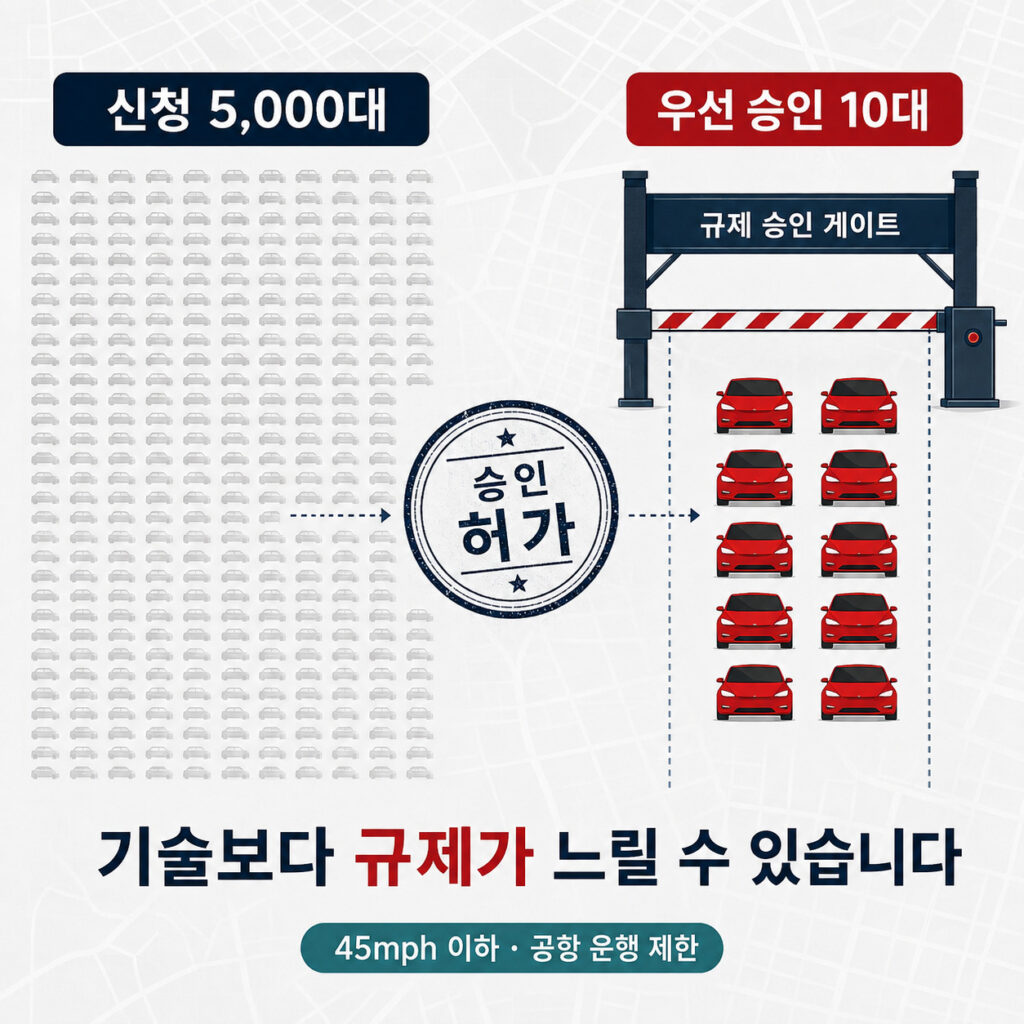 테슬라 라스베이거스 로보택시 5000대 신청과 10대 우선 승인 비교