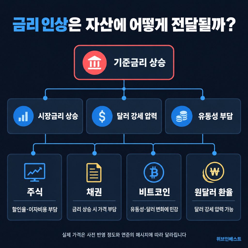 미국 기준금리 인상이 주식과 채권, 비트코인, 원달러 환율에 전달되는 과정