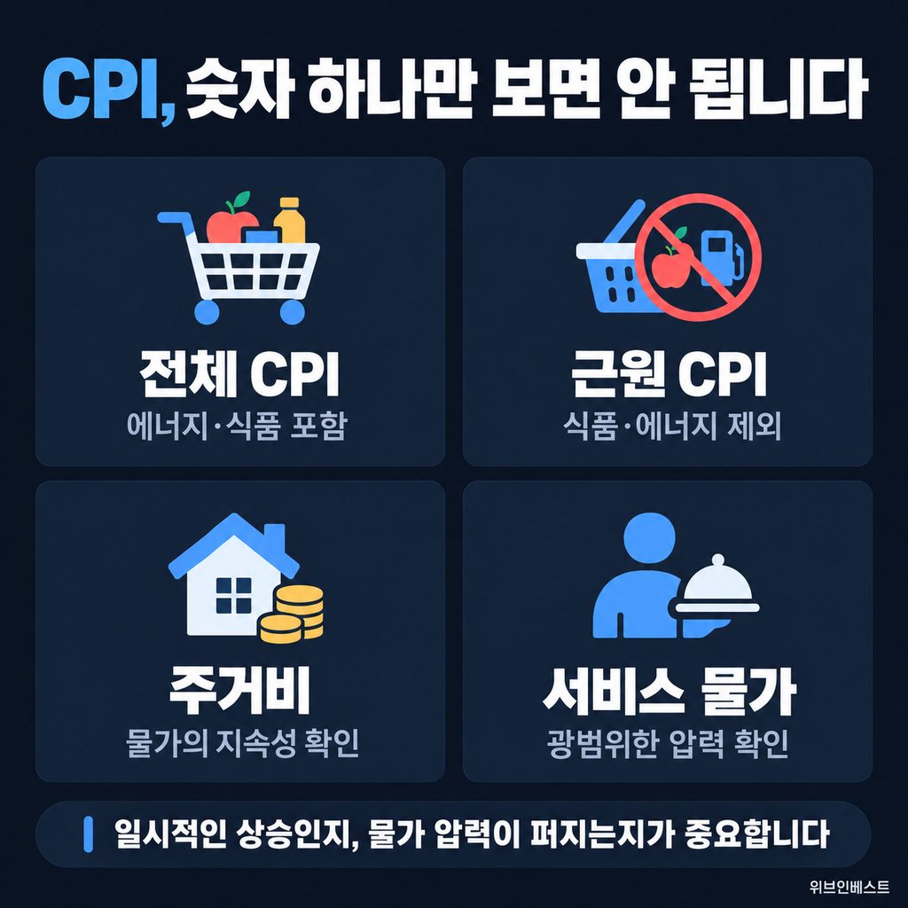 미국 CPI에서 전체 CPI와 근원 CPI, 주거비, 서비스 물가를 확인하는 방법