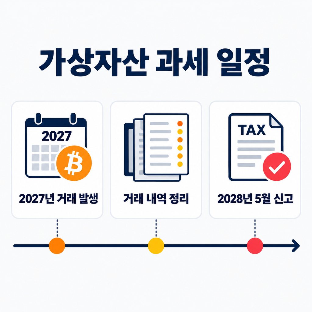 2027년 거래 발생부터 2028년 5월 신고까지의 가상자산 과세 일정