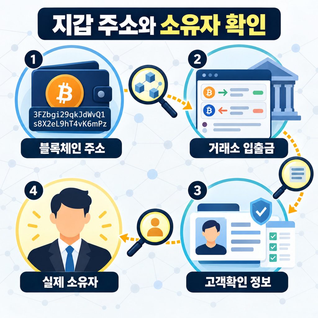 블록체인 주소와 거래소 입출금 고객확인 정보를 통한 소유자 확인 과정