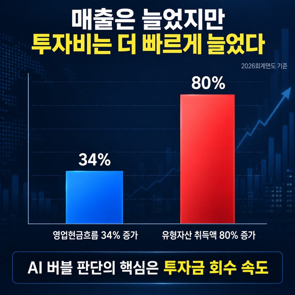 마이크로소프트 영업현금흐름과 유형자산 투자 증가율 비교