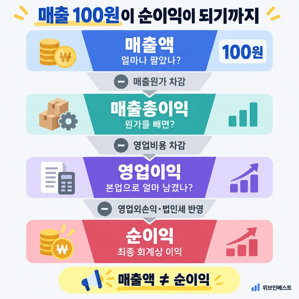 영업이익 뜻을 포함한 매출액부터 순이익까지의 손익계산서 흐름