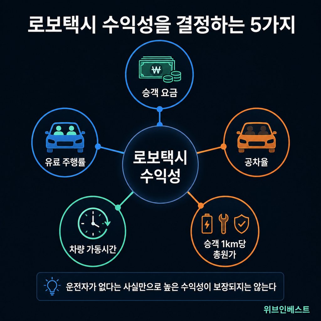 로보택시 수익성을 결정하는 승객 요금·유료 주행률·공차율·가동시간·총원가