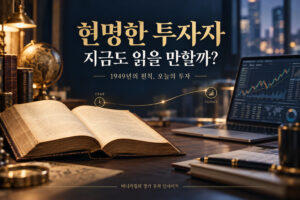 오래된 책과 현대 투자 분석 화면을 나란히 배치한 현명한 투자자 리뷰 대표 이미지