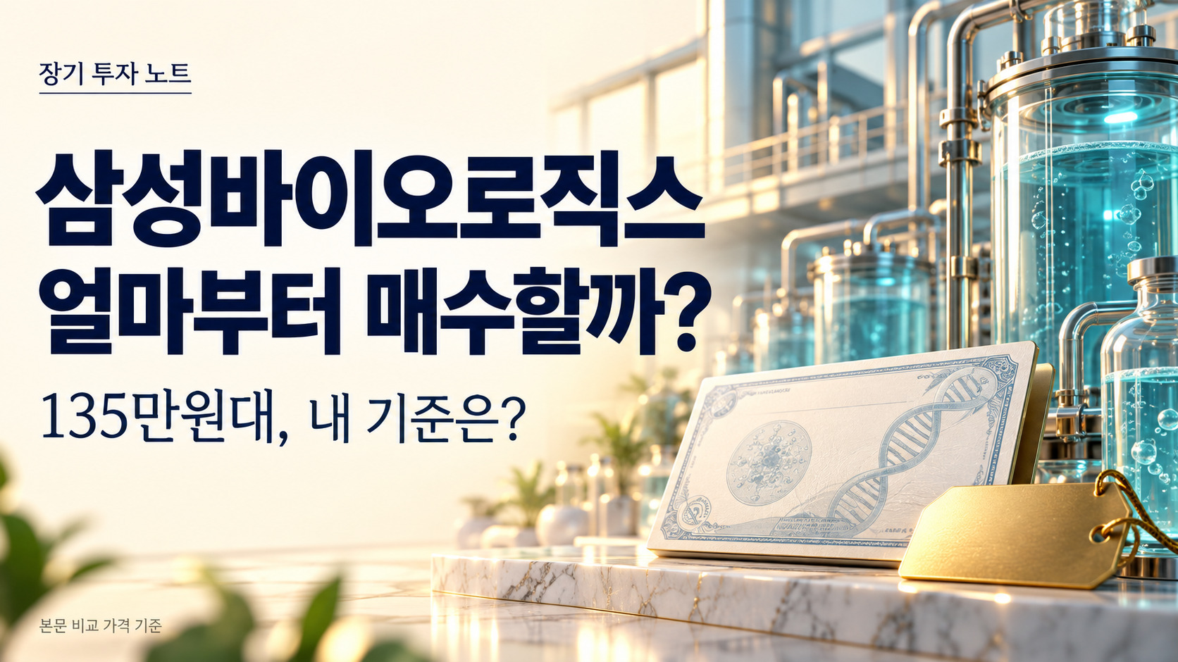 삼성바이오로직스 주가 하락 이후 매수가를 검토하는 바이오 생산시설 일러스트